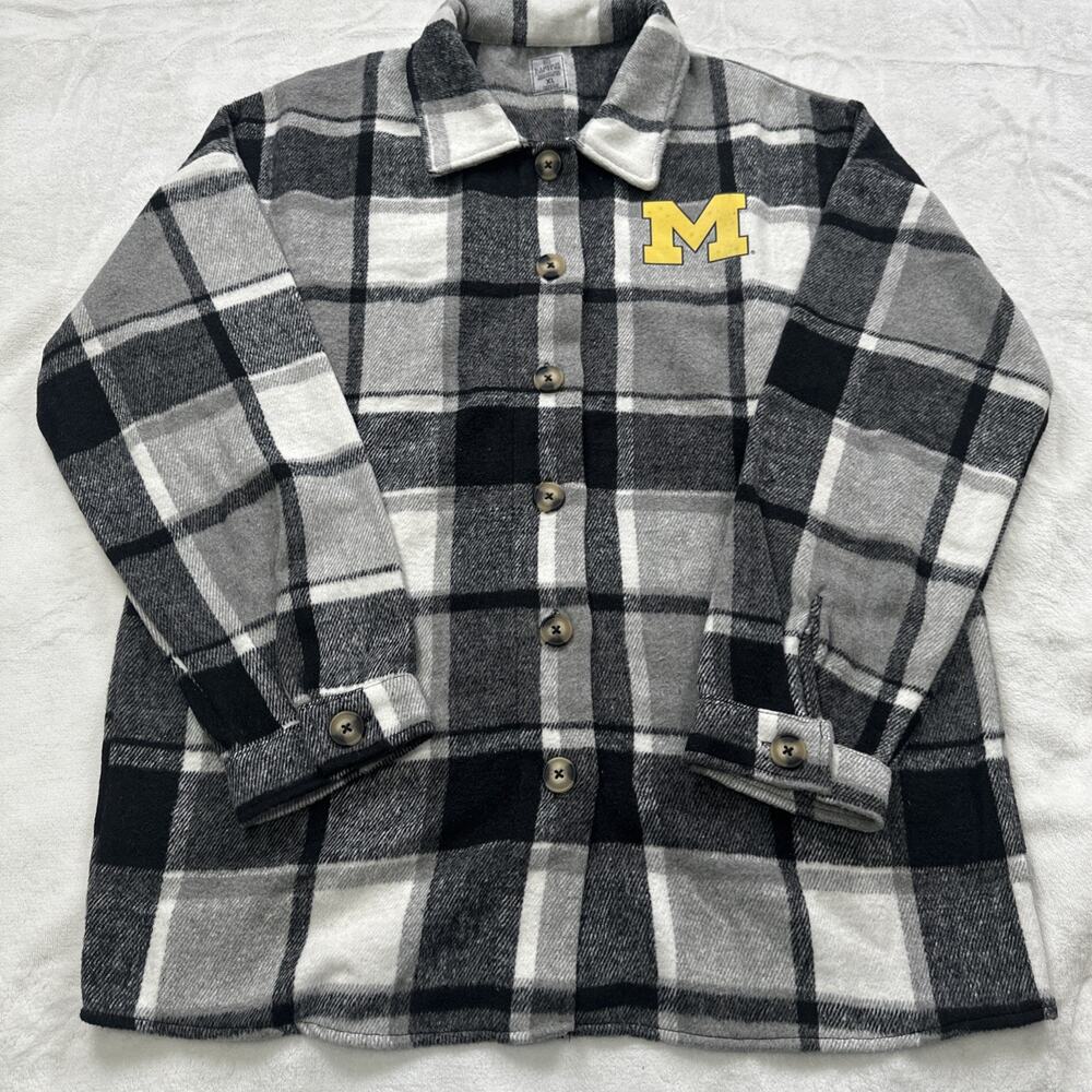 Gameday Couture Michigan Wolverines Flannel Shirt Gray Plaid Womens Size XL NEW